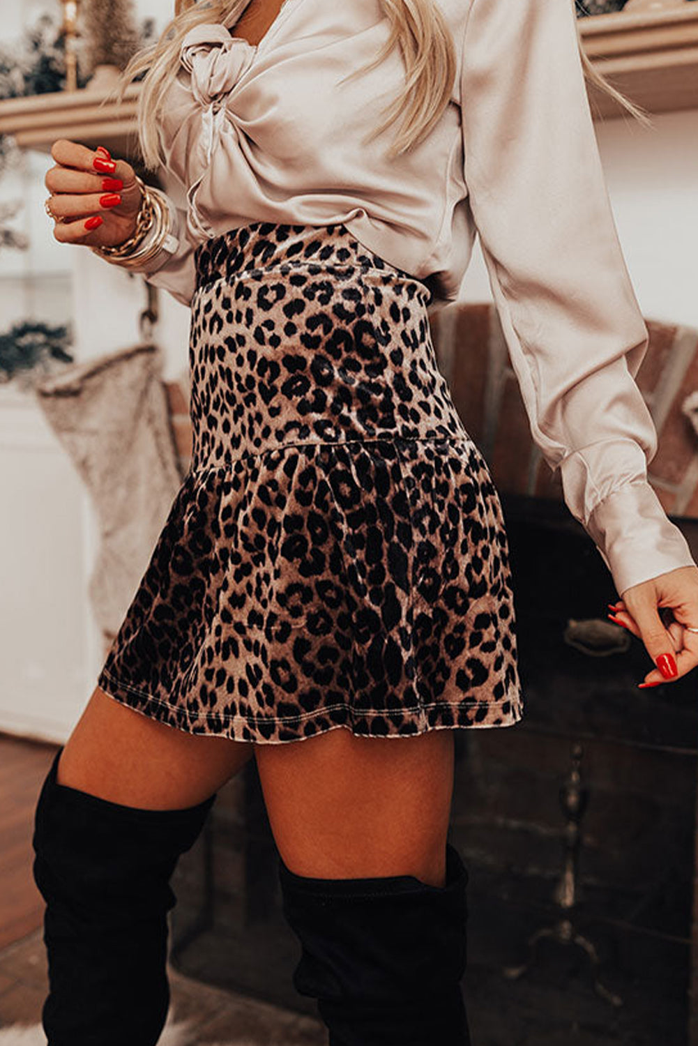 Brown Leopard Tiered Patchwork Hot Mini Skirt b9d0ebe1ac72ec67