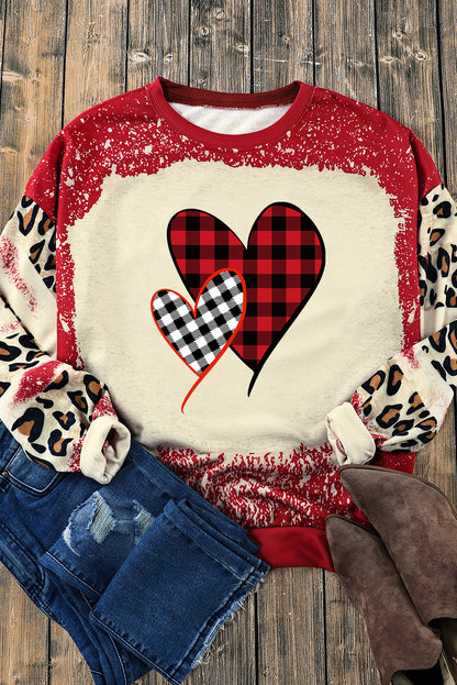 Heart Leopard Round Neck Sweatshirt