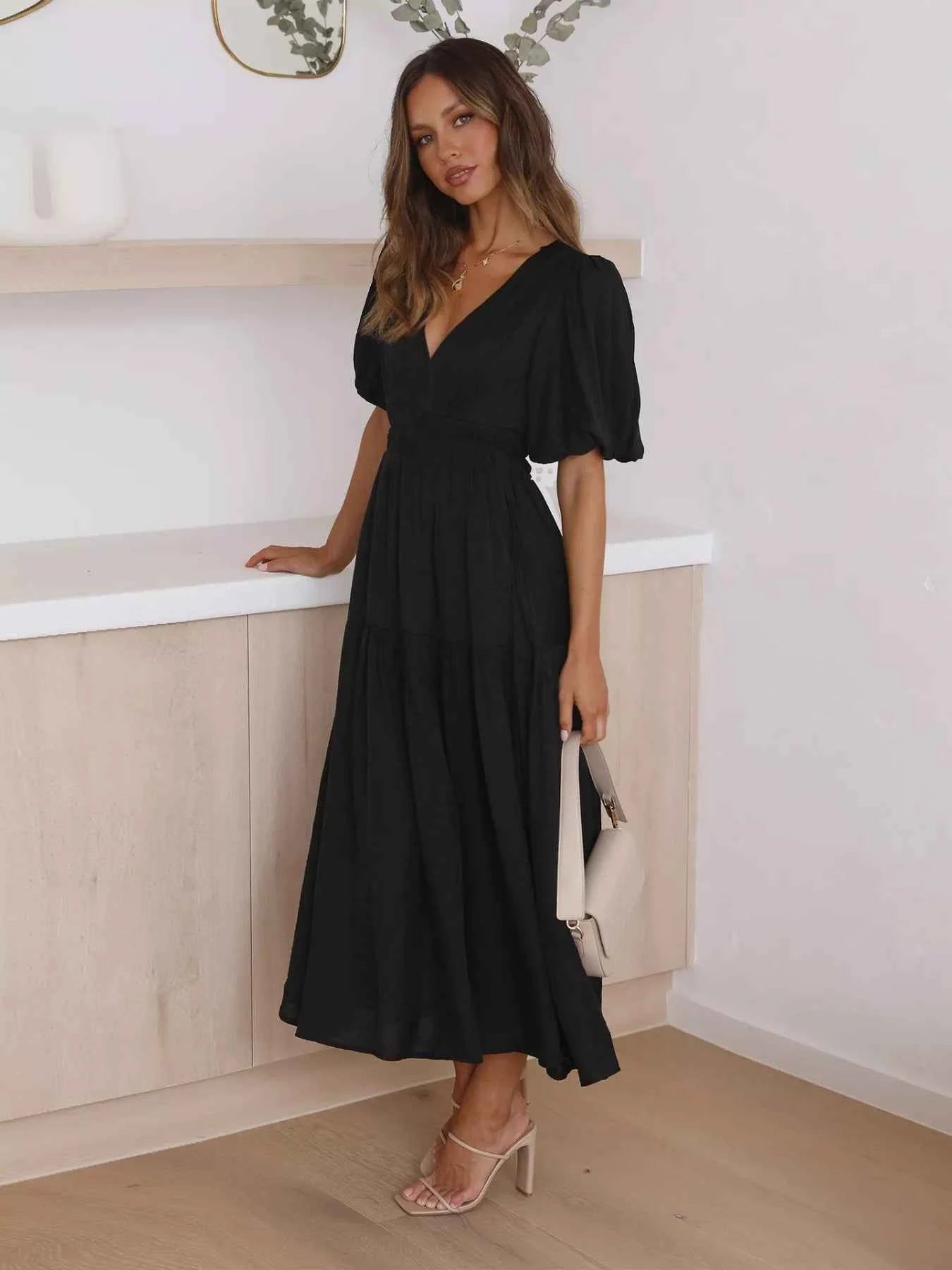 Tiered Puff Sleeve Midi Dress b9de7fd4-7348-482d-9a5d-2a0d0223ec1a-Max-Origin
