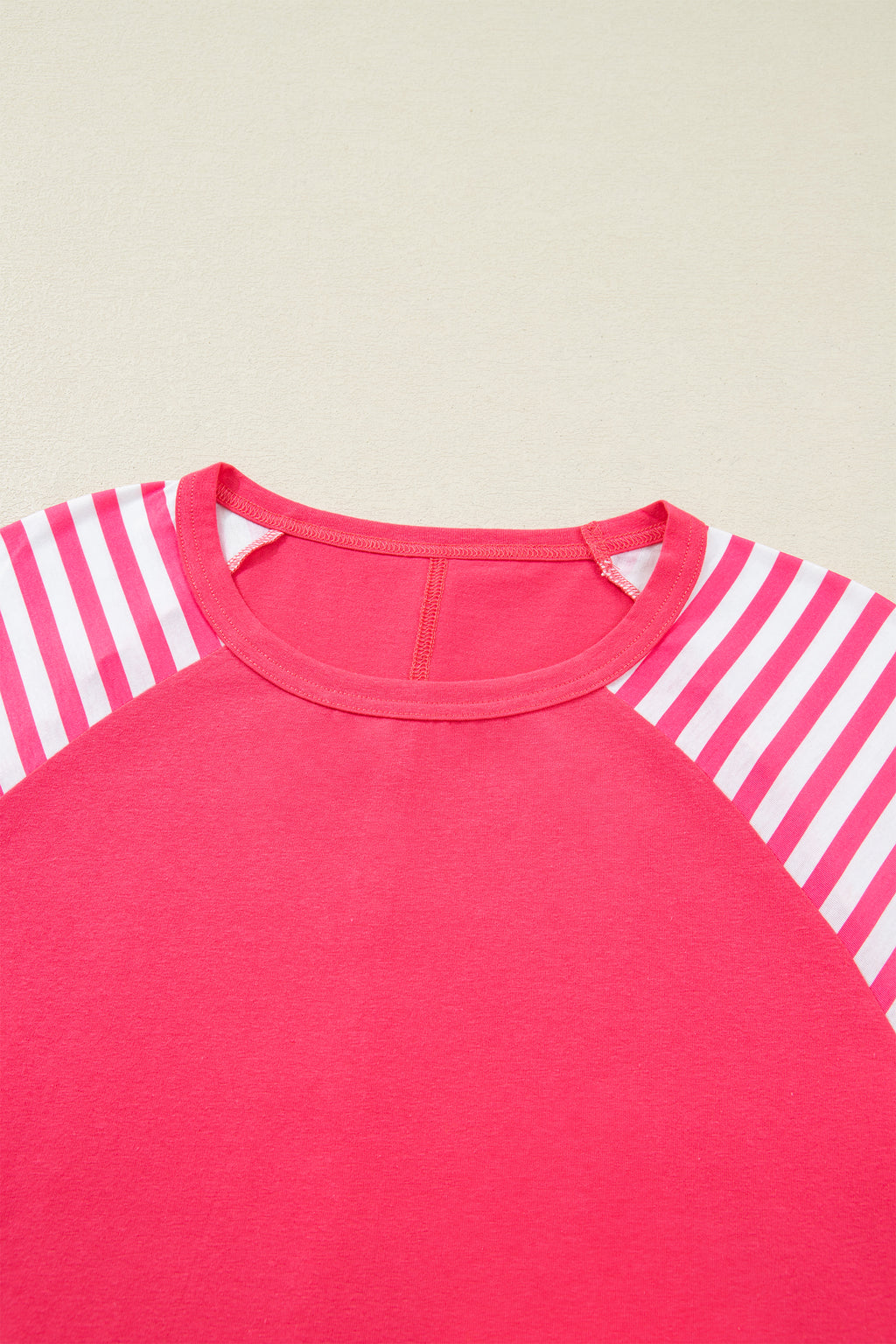 Strawberry Pink Heart Shape Striped Patchwork Long Sleeve Loose Top b9e83519a9bd5b93