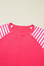 Strawberry Pink Heart Shape Striped Patchwork Long Sleeve Loose Top b9e83519a9bd5b93
