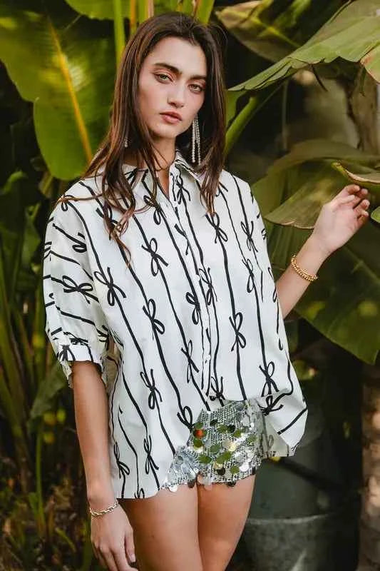 Bow Ribbon Woven Printed Button Down Shirt b9ea9ece-5c64-496c-ad55-a201c86646a2-Max-Origin