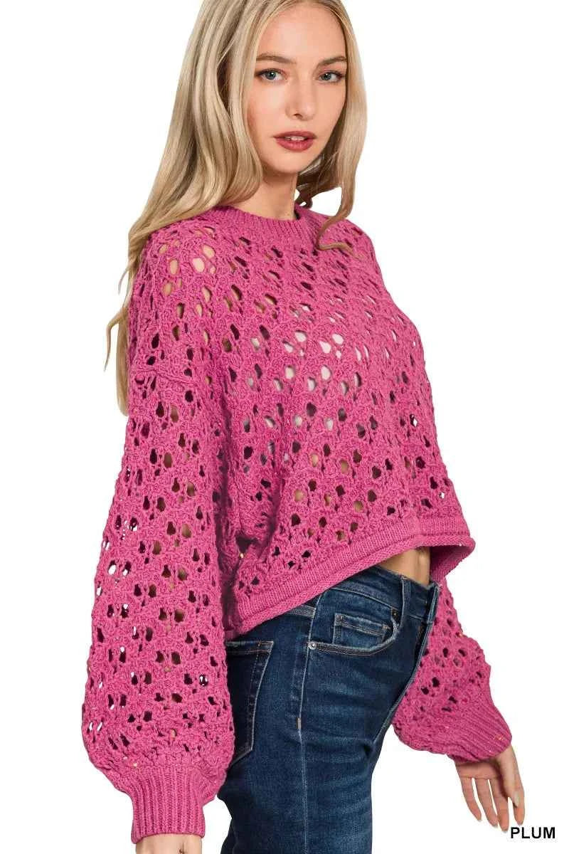 Zenana Oversized Cropped Crochet Knit Sweater b9f5f72e7ae54660be0928d9a41b0afe-Max-Origin