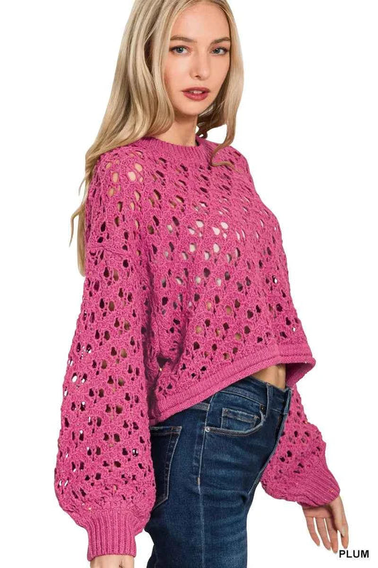 Zenana Oversized Cropped Crochet Knit Sweater b9f5f72e7ae54660be0928d9a41b0afe-Max-Origin