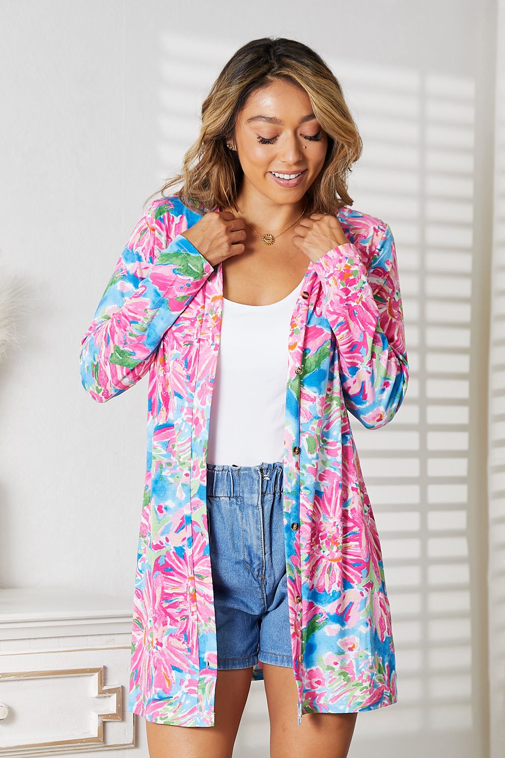 Double Take Floral Open Front Long Sleeve Cardigan ba08f5255c9e404eabbe9efbbde22be0-Max