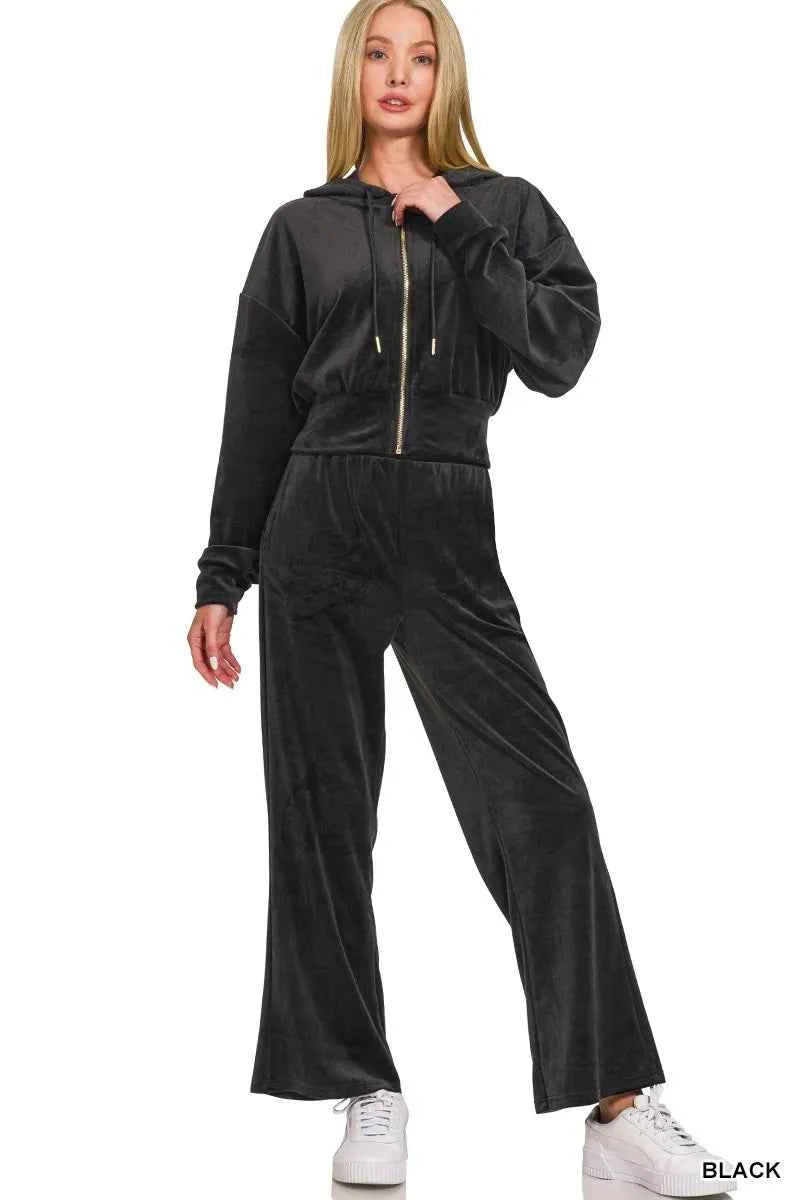 Zenana Velvet Zip Up Hoodie and Pants Set BLACK ba0b749773d34f22a96232e0c37df44e-Max-Origin