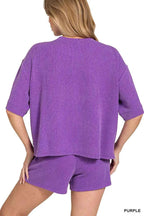 Zenana Raised Rib Short Sleeve Tee and Drawstring Shorts Set ba15c8ce-7bed-4c7a-9a5c-e9a501226eb3-Max-Origin