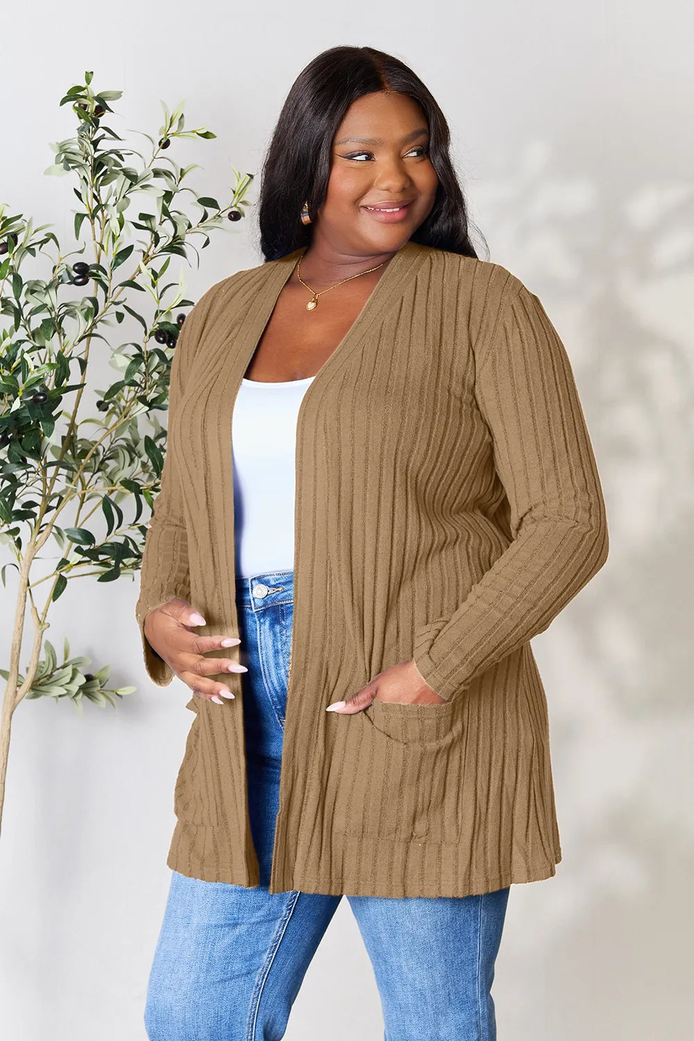 Basic Bae Full Size Ribbed Open Front Cardigan with Pockets ba175ed509694477b75be7e922c6ebc2-Max