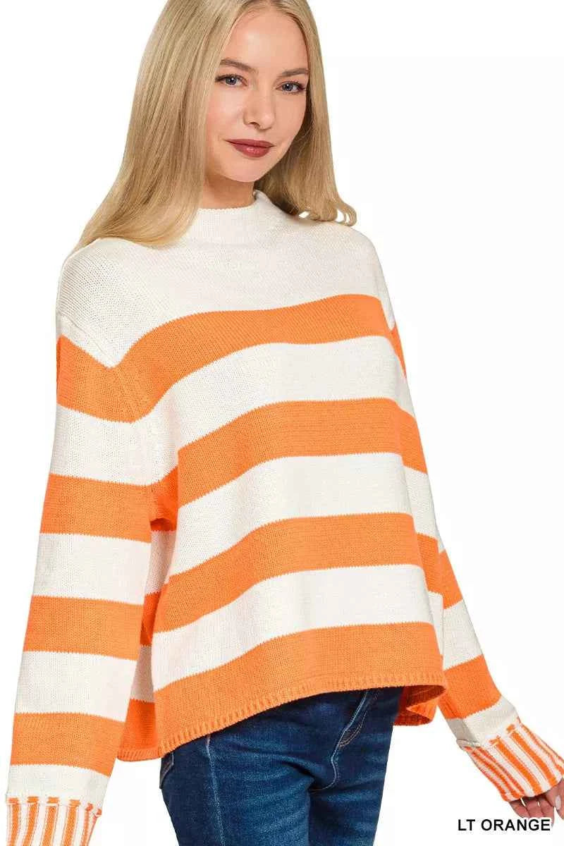 Zenana Ribbed Striped Mock Neck Sweater ba18e8fab0f449ae80aaff1c962dbce8-Max-Origin