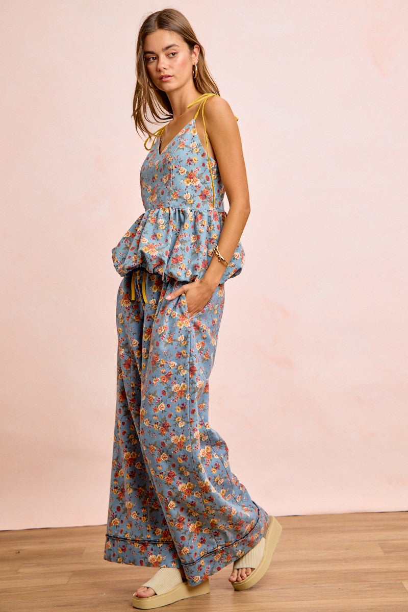 BiBi Floral Printed Drawstring Wide Pants ba1e6b49272446aebdc165edfa3ab575-Max
