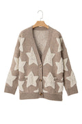 Khaki Star Pattern Pockets Button Front Cardigan Khaki 42%Acrylic+30%Polyester+28%Polyamide ba20d2ad17cf2cf8