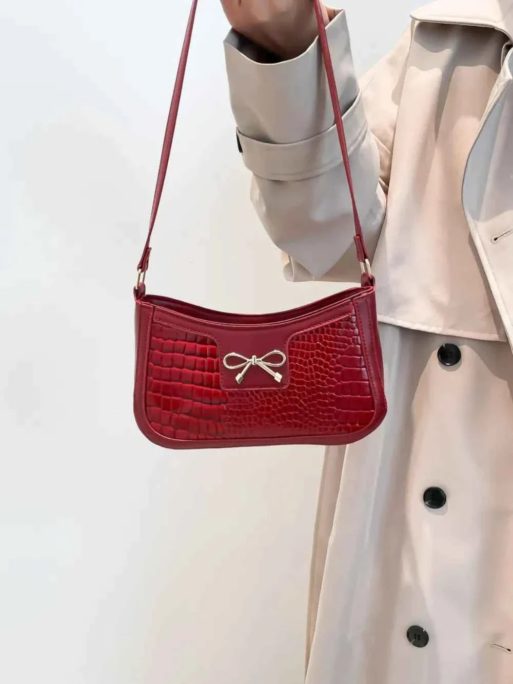 Crocodile Pattern Shoulder Bag with Bow Detail ba231044-b1bd-471b-bbb1-865a7369c231-Max
