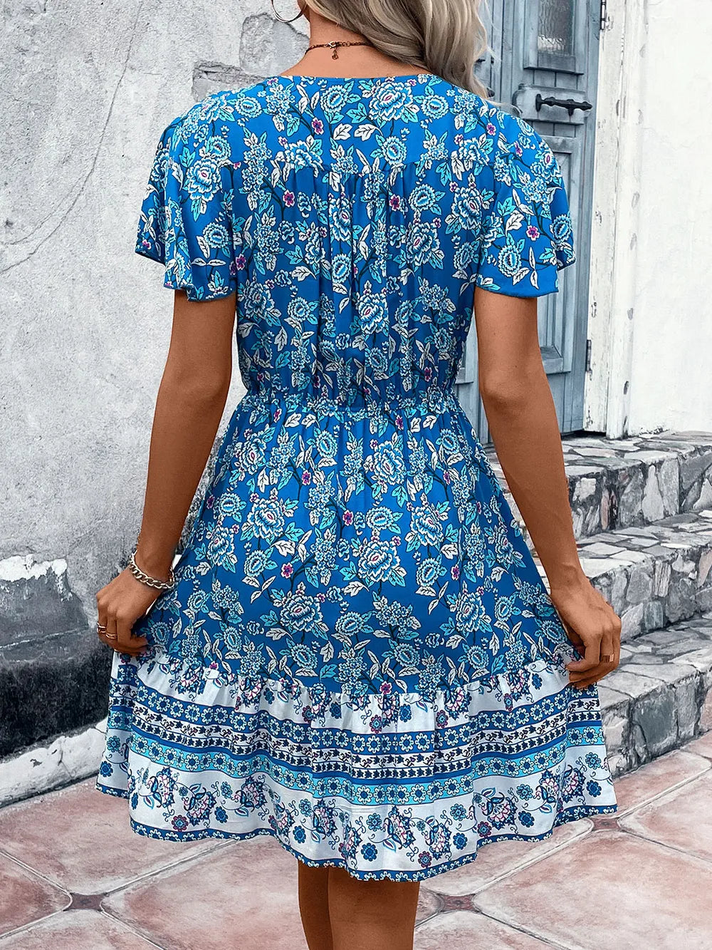 Perfee Printed V-Neck Flutter Sleeve Mini Dress ba25c463-e8fc-42f6-8379-f54459832231-Max
