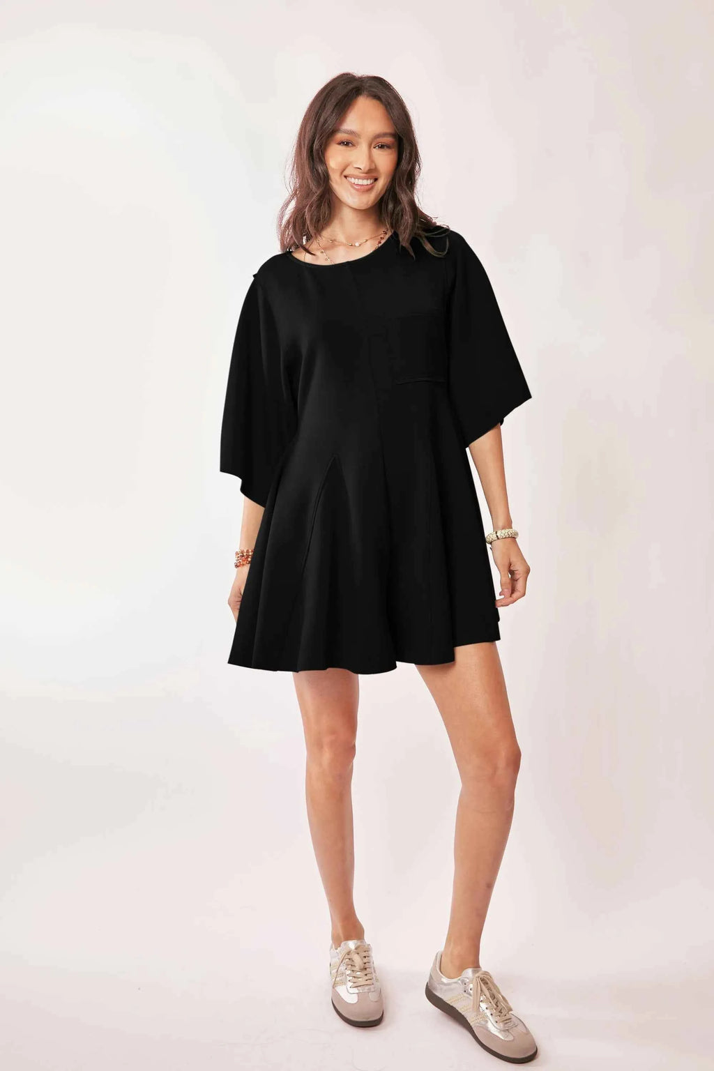 Davi & Dani Solid Draped Sleeve Ties Back Skort Romper ba262c4159c84cd1846376259ccc24f5-Max-Origin