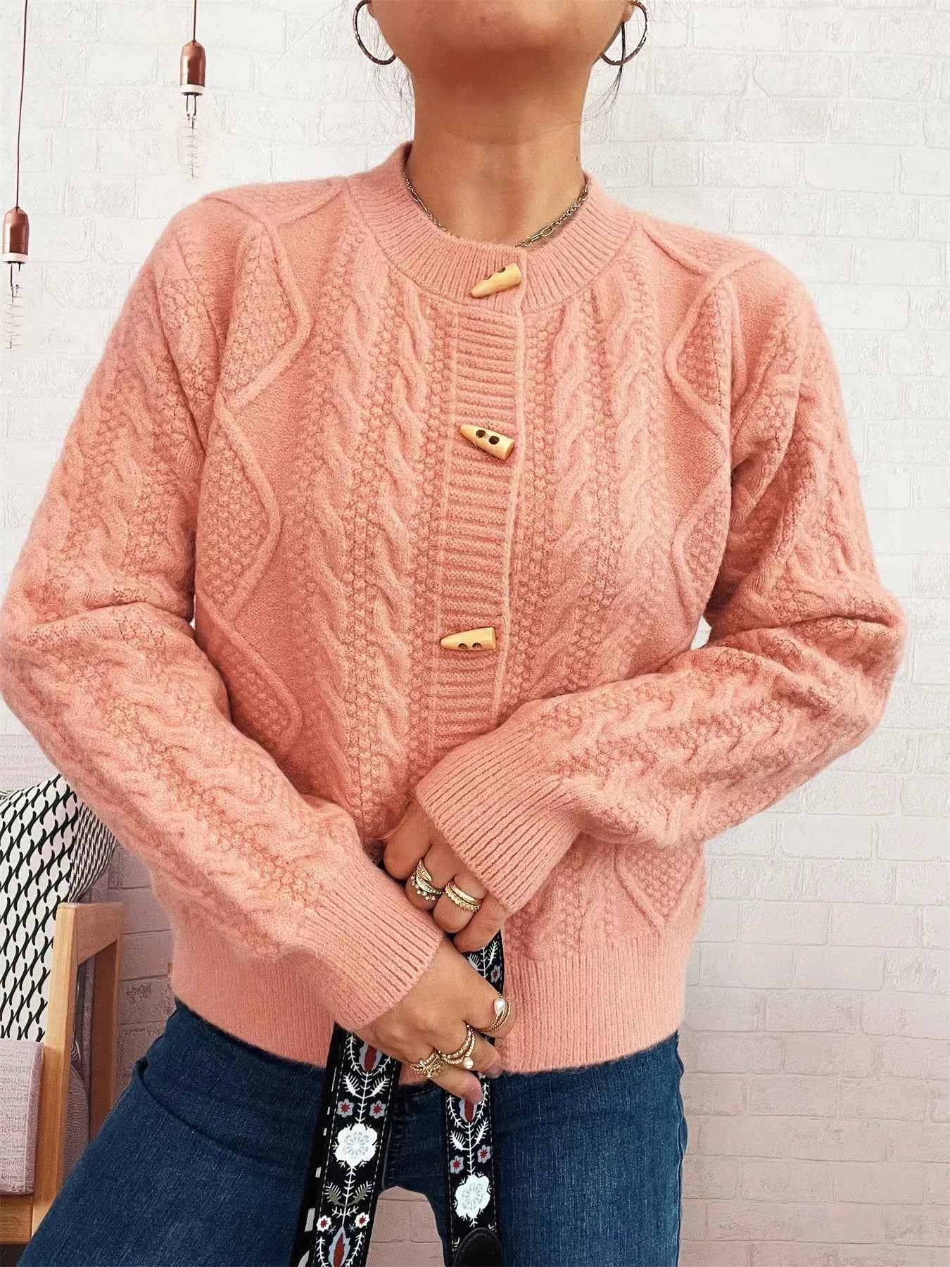 Cable Knit Button-Up Cardigan