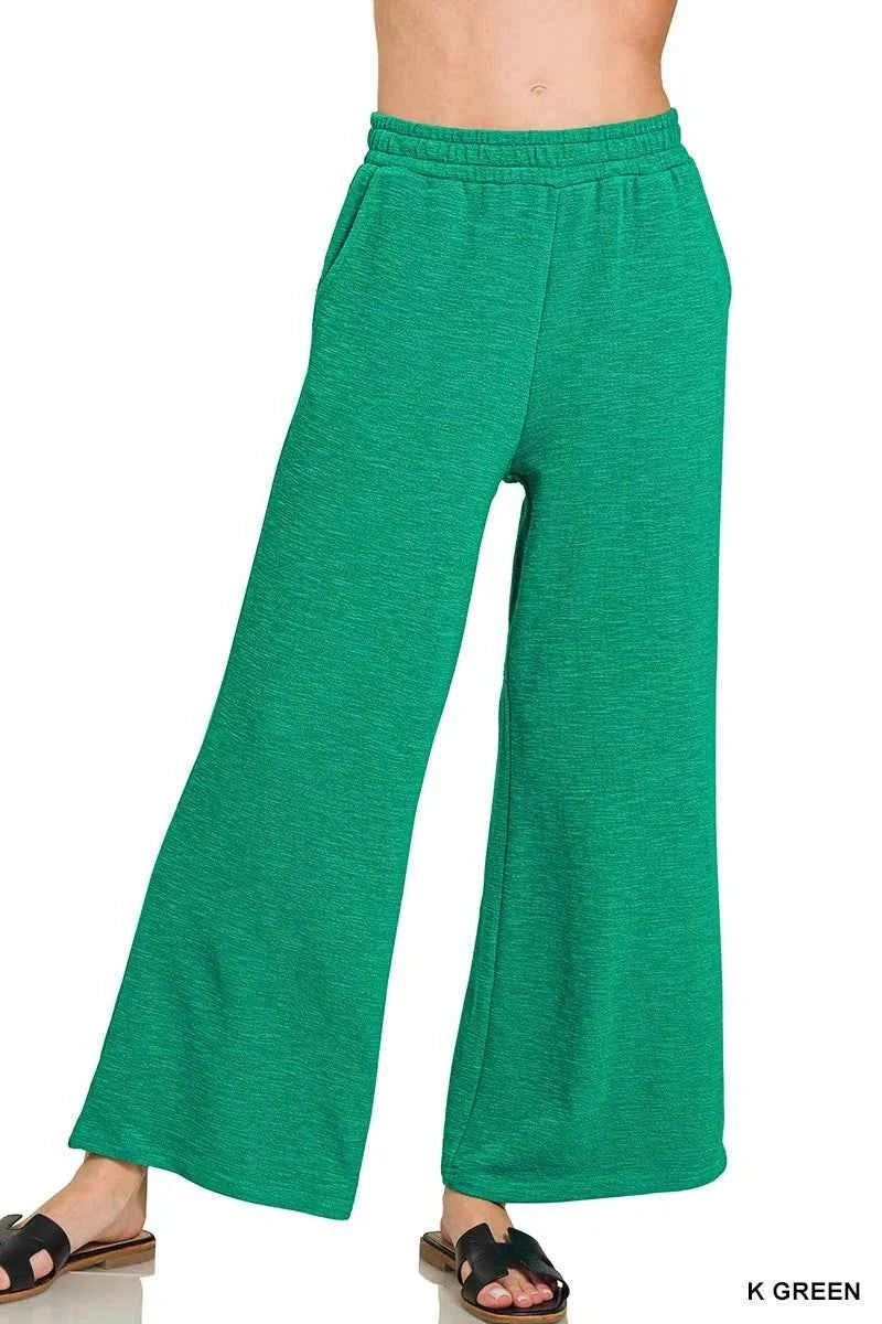 Zenana Cotton Slub Wide Leg Pants K GREEN ba2f161b6e9d462aaf332559a2ddf167-Max-Origin