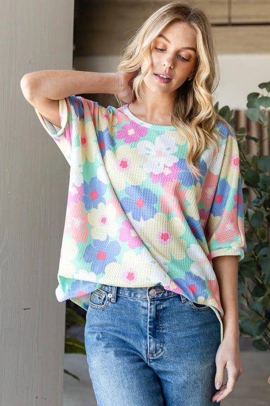 Floral Waffle Oversized T-Shirt ba328e8a-9b8c-43ba-a8cd-58583c209096-Max