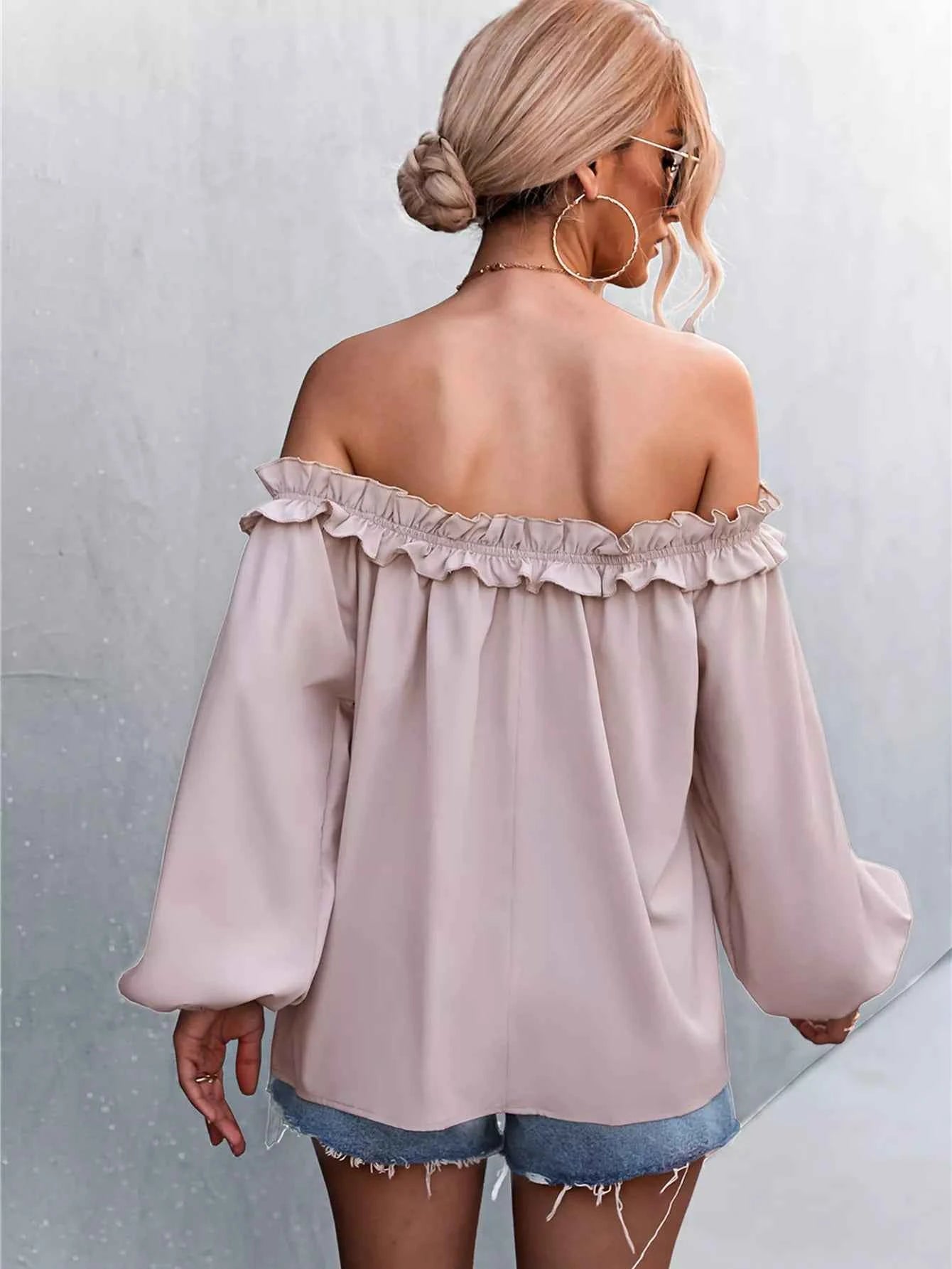 Frill Off-Shoulder Long Sleeve Blouse ba329956-a1d4-4fda-9b51-50c2d796b0cc-Max-Origin