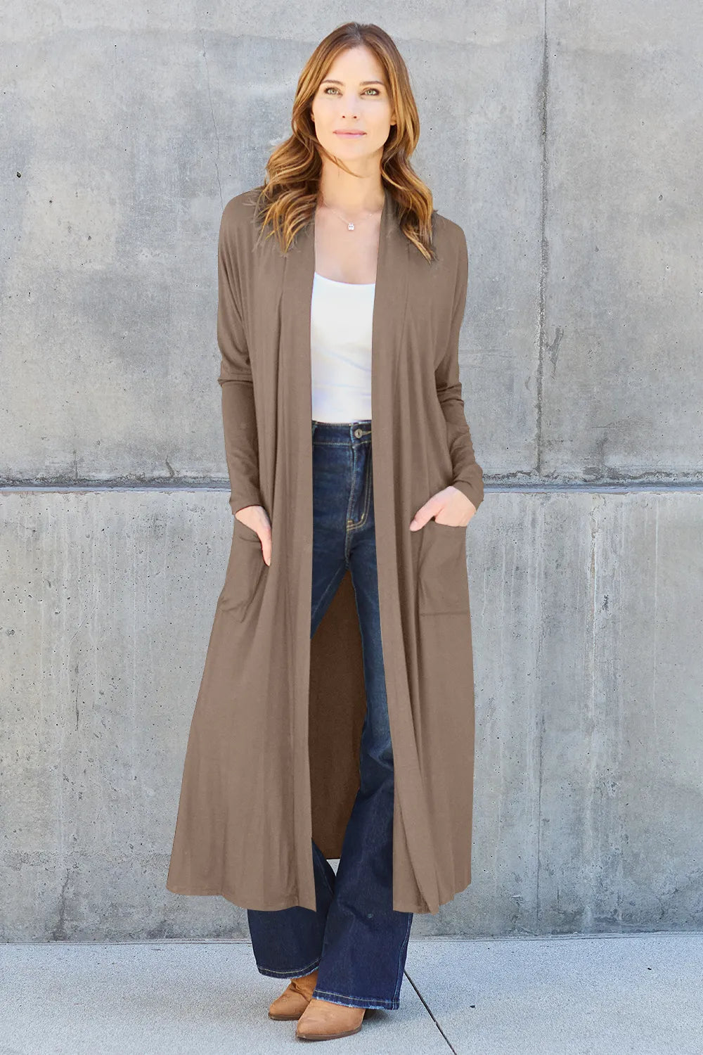 Basic Bae Full Size Open Front Long Sleeve Cover Up Mocha ba344e13-91d4-4def-a8e7-f3fa8b4eb906-Max