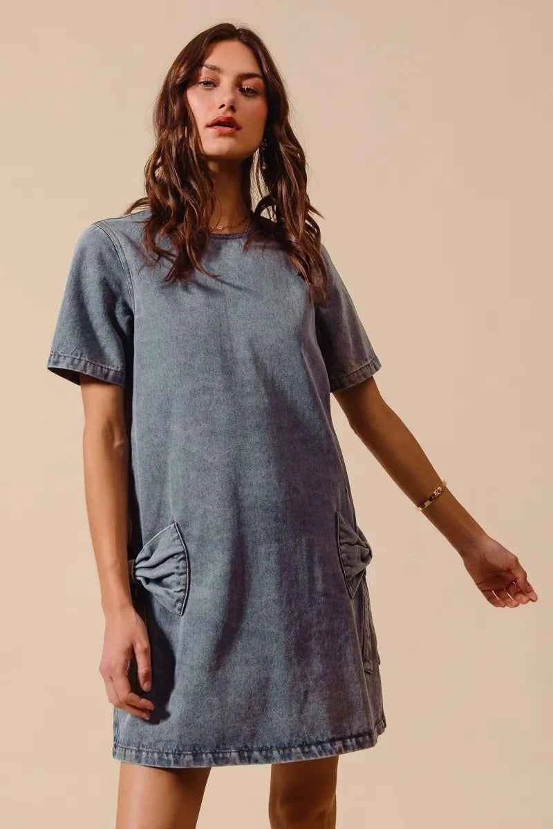 SO ME Bow Ribbon Knot Applique Denim Mini Dress ba39628d7e54473b8efb20eae2dcaf12-Max-Origin