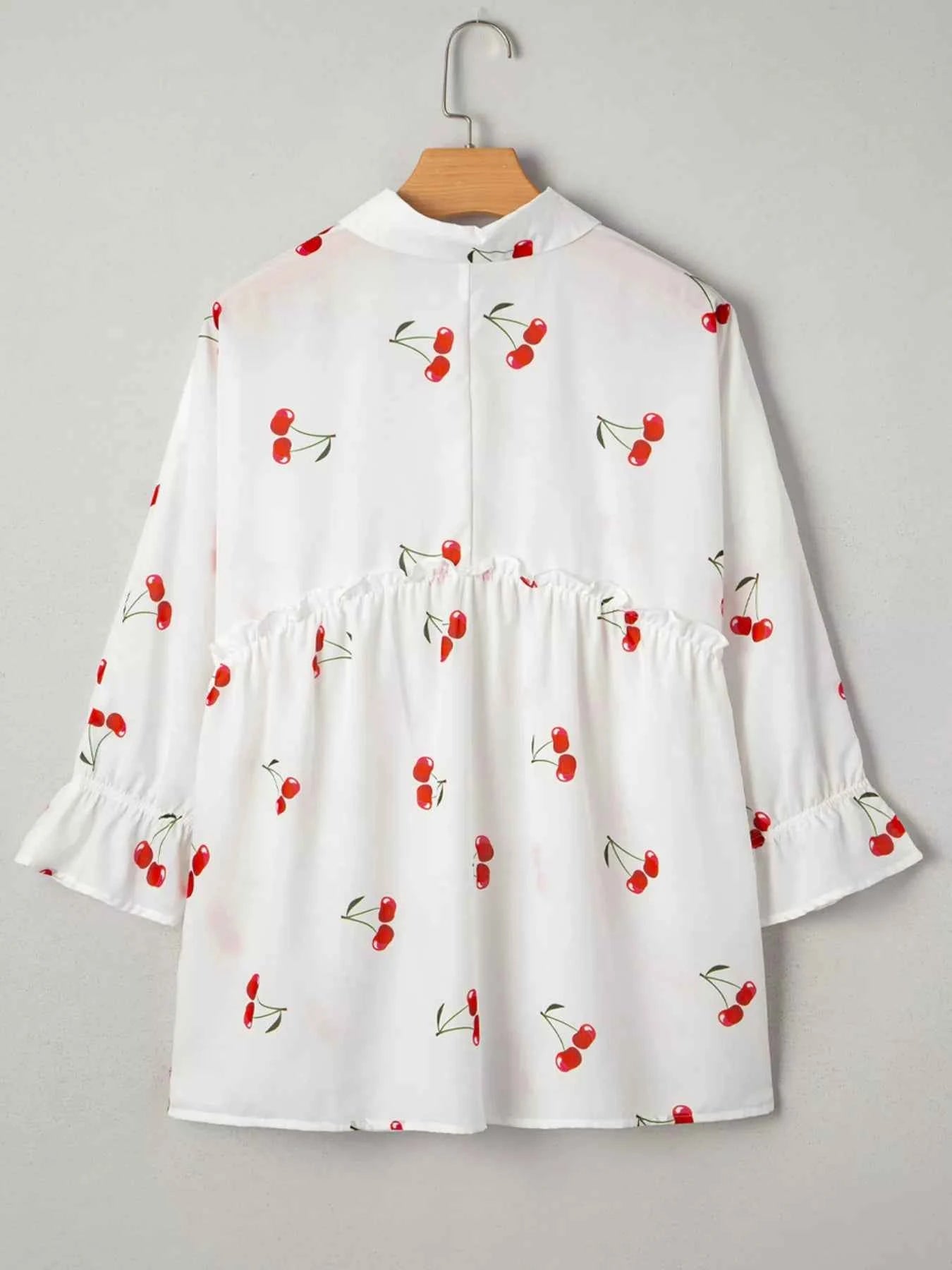 Cherry Print Flounce Sleeve Collared Frilled Babydoll Blouse ba3a5307caf84cfdae1734918da86734-Max-Origin