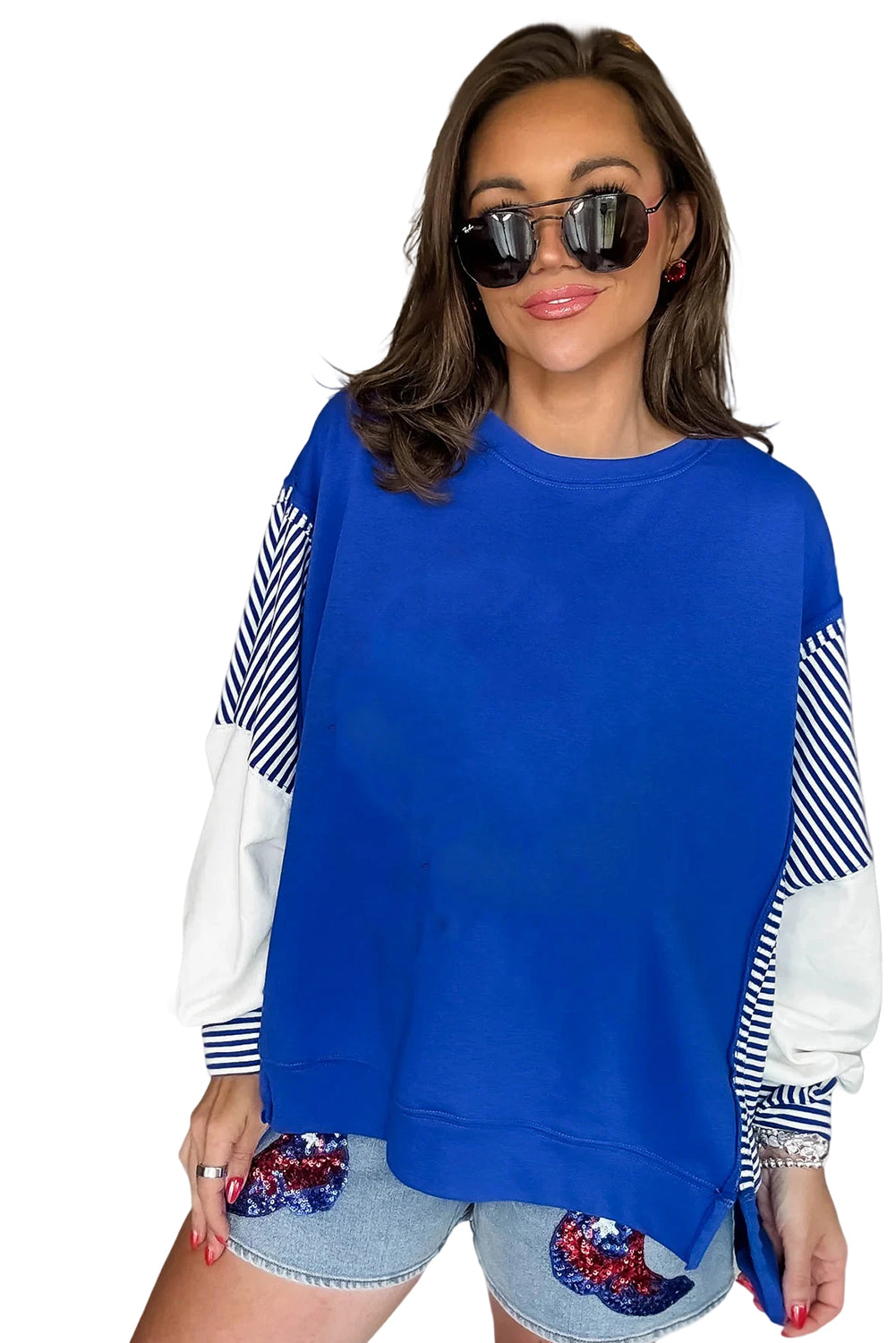 Racing Red Striped Patchwork Sleeve Colorblock Sweatshirt ba3b36ebf9122cab