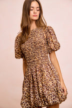 BiBi Leopard Bow Tie Attachable Puff Sleeves Dress ba44dee744364d22a8809abb12bd3cbd-Max