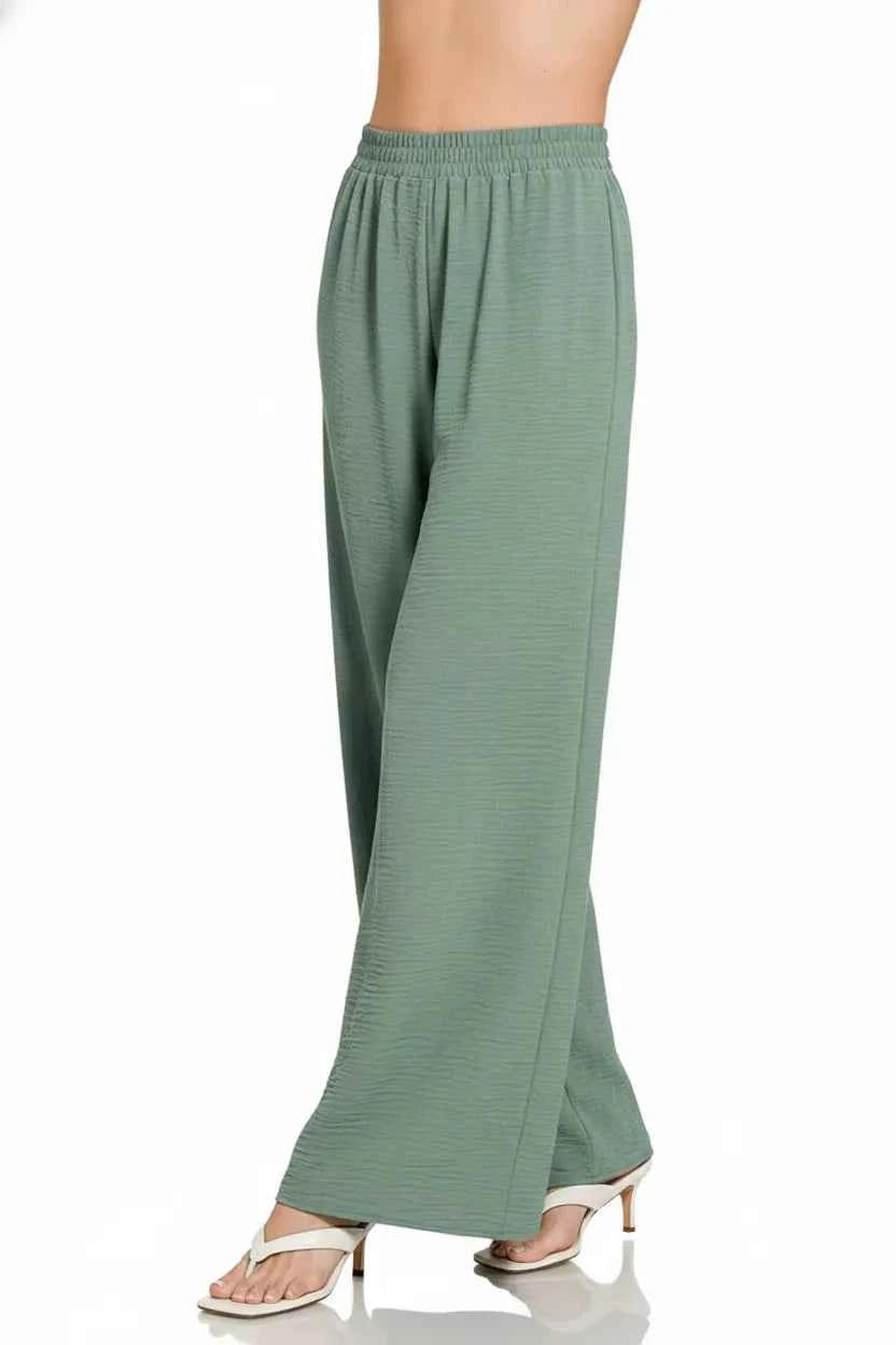Zenana Woven Airflow Elastic Waistband Pants ba45ff8a-596b-469b-84e9-d4658187f624-Max-Origin