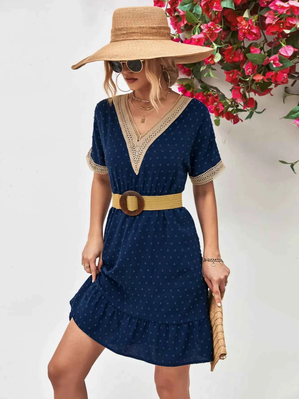 V-Neck Swiss Dot Ruffle Hem Mini Dress ba4cca1e-6673-45ac-b935-b3e9c5d8d7ad-Max-Origin