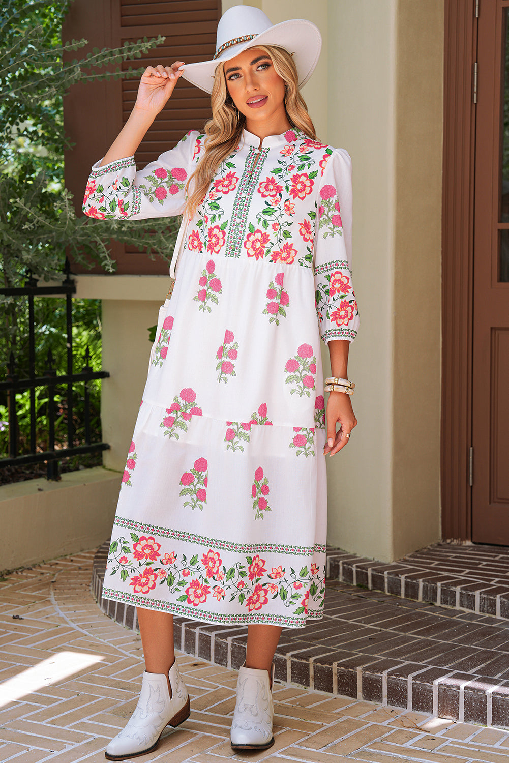 White Floral Print Loose Tiered Maxi Dress ba4e506f470c6e49