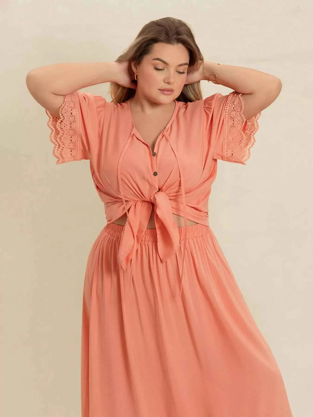 Plus Size Lace Detail Tie Neck Top and Skirt Set ba4e954f-1b95-4433-92f6-fb6548c7a3e6-Max-Origin