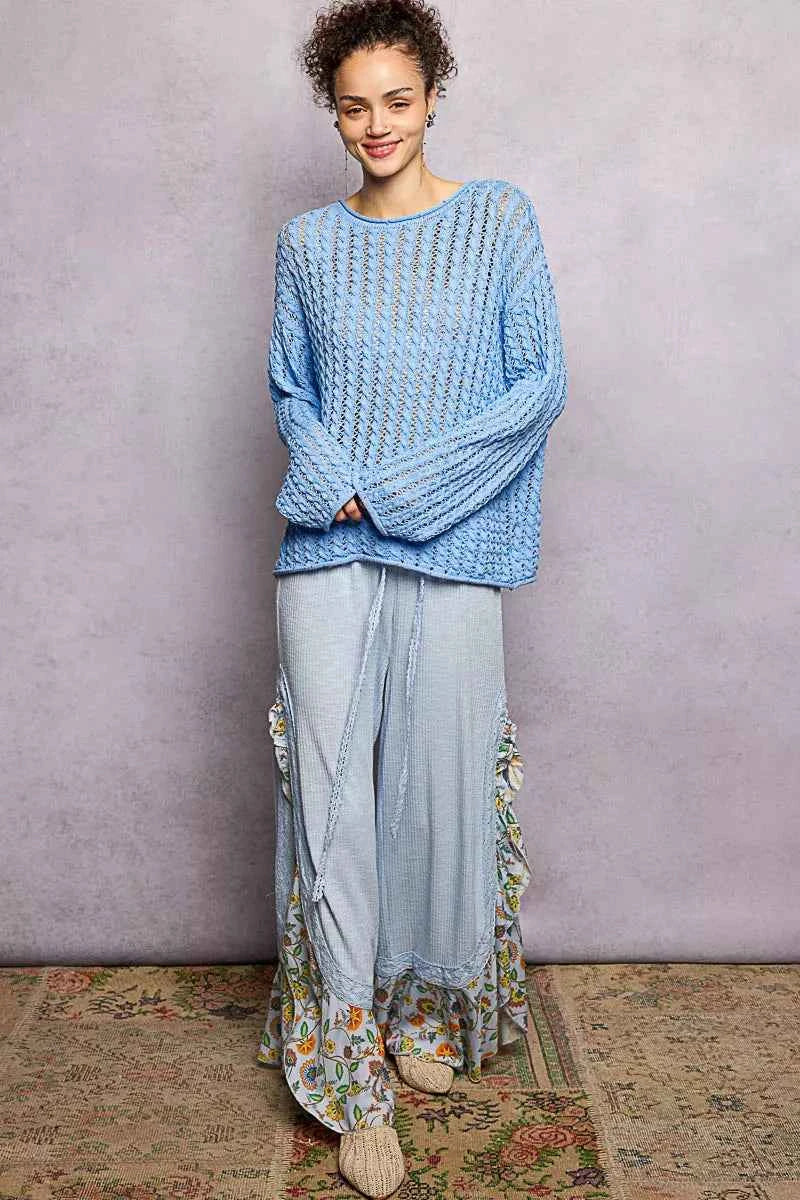 POL Openwork Round Neck Knit Top with Shiny Detail ba4f0680-94ea-4295-9889-d776acac0ec8-Max-Origin