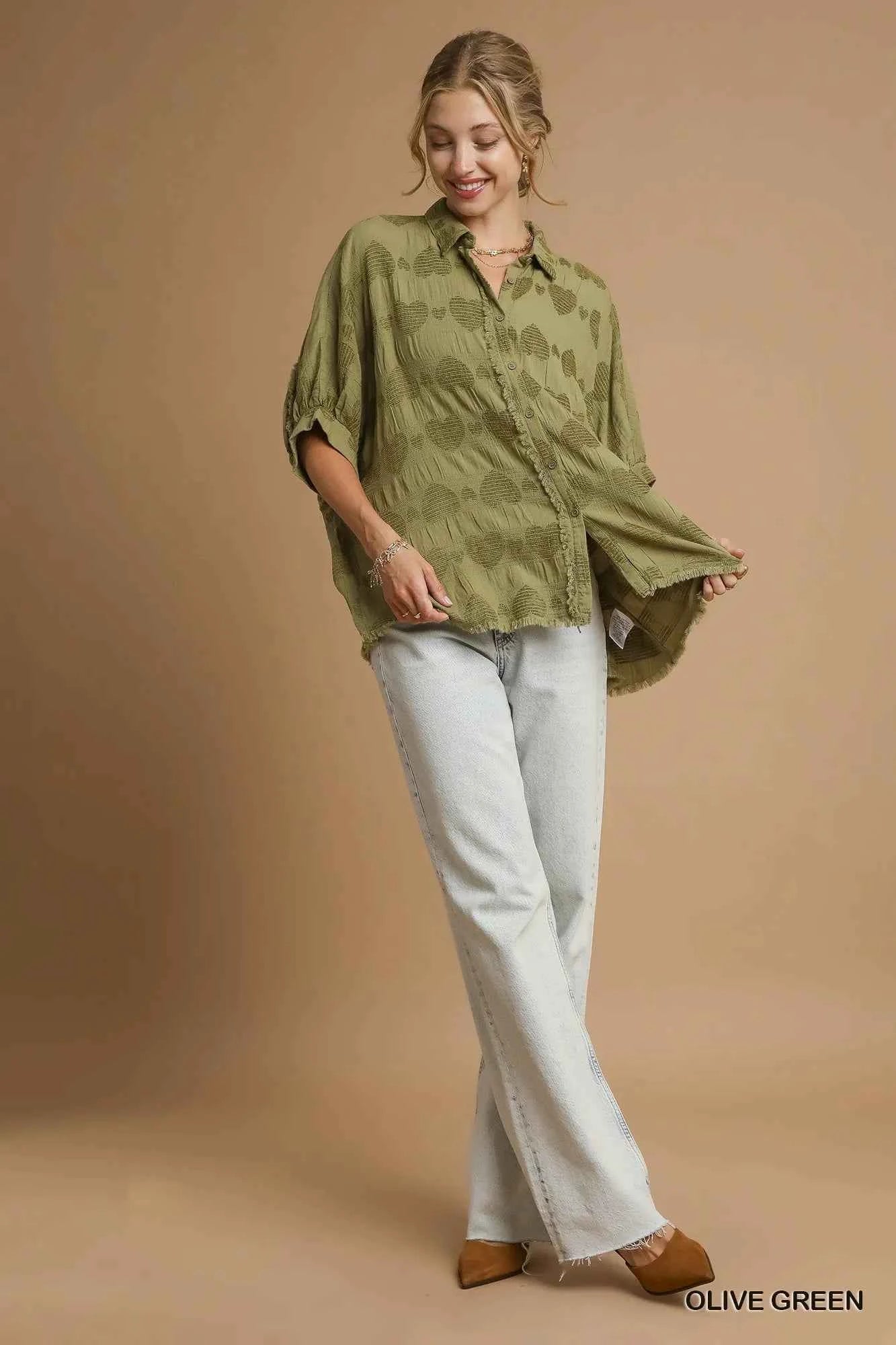 Umgee Jacquard Heart Collared Shirt ba568c8b-2dde-4d10-b3b8-53e080937e27-Max-Origin