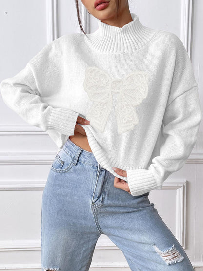 Bow Turtleneck Long Sleeve Sweater