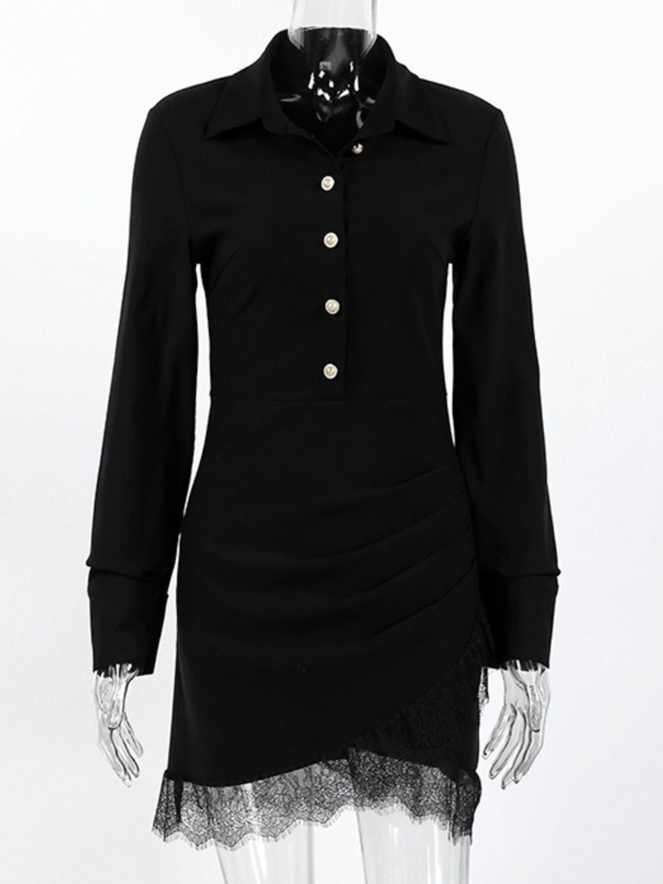 Lace Detail Button Front Long Sleeve Dress ba5986b1-6f79-4001-a2ec-4ab1ce981fe7-Max