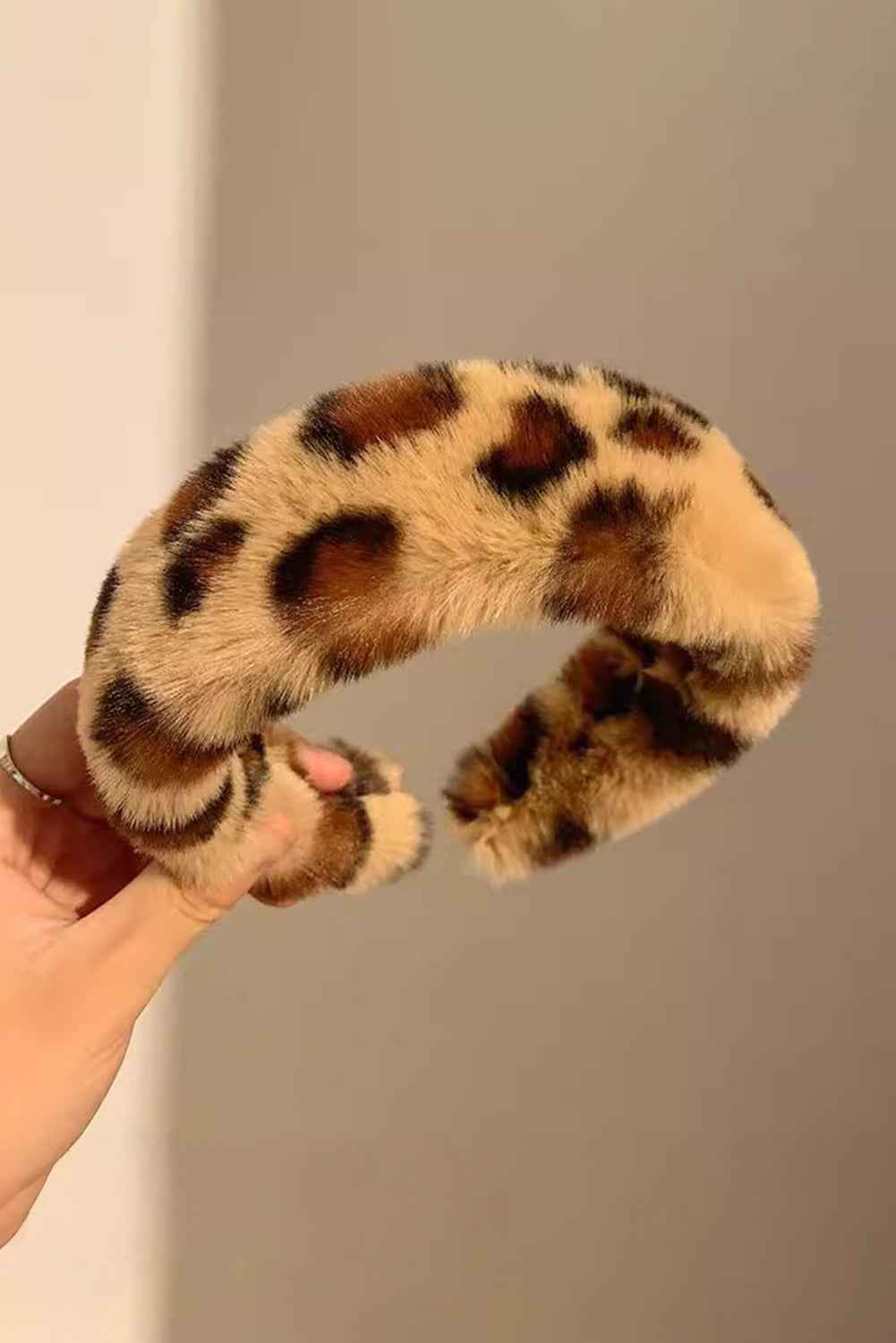 Camel Leopard Print Plush Headband Camel ONE SIZE plush ba6a6e3490e4cc83