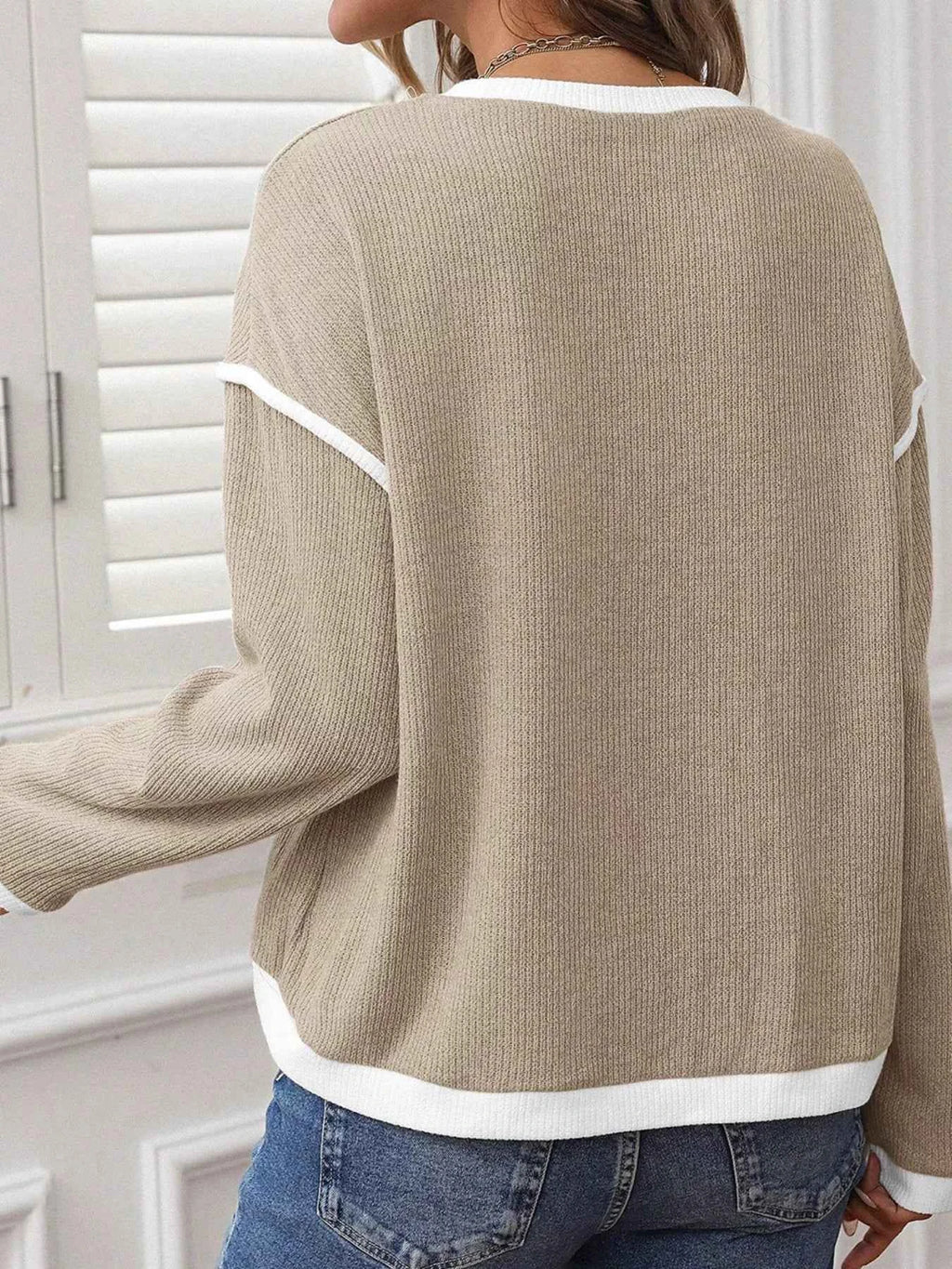 Contrast Color Trim Knit Drop Shoulder Loose Top ba73189b-9fac-4a39-9129-f5ff12438291-Max-Origin