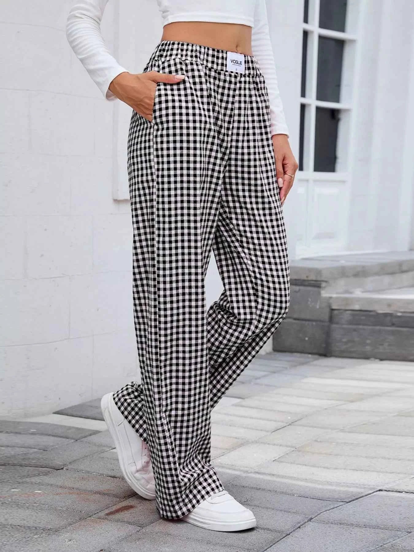 Plaid Wide Leg Casual Pants ba733f26-f456-4340-b565-46097da73385-Max-Origin