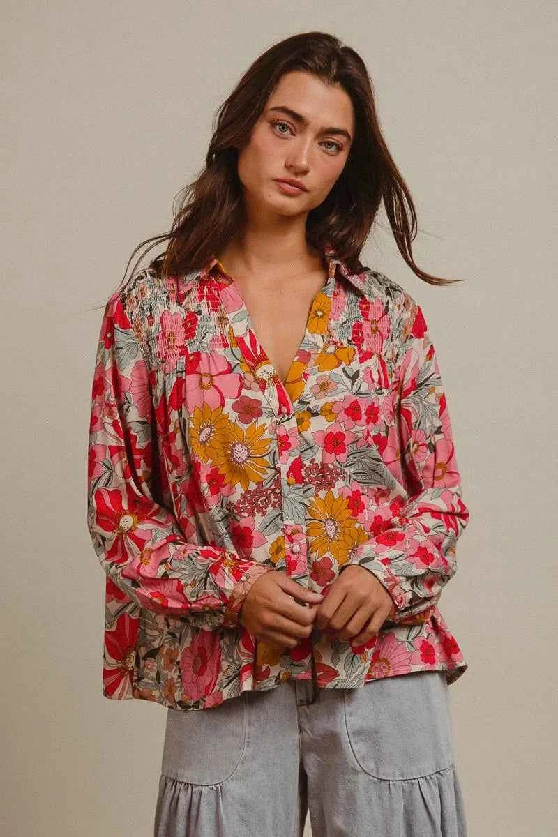 BiBi Woven Floral Printed Shirt Top ba74bbcb778f49f9ad10dcbf322350fe-Max-Origin