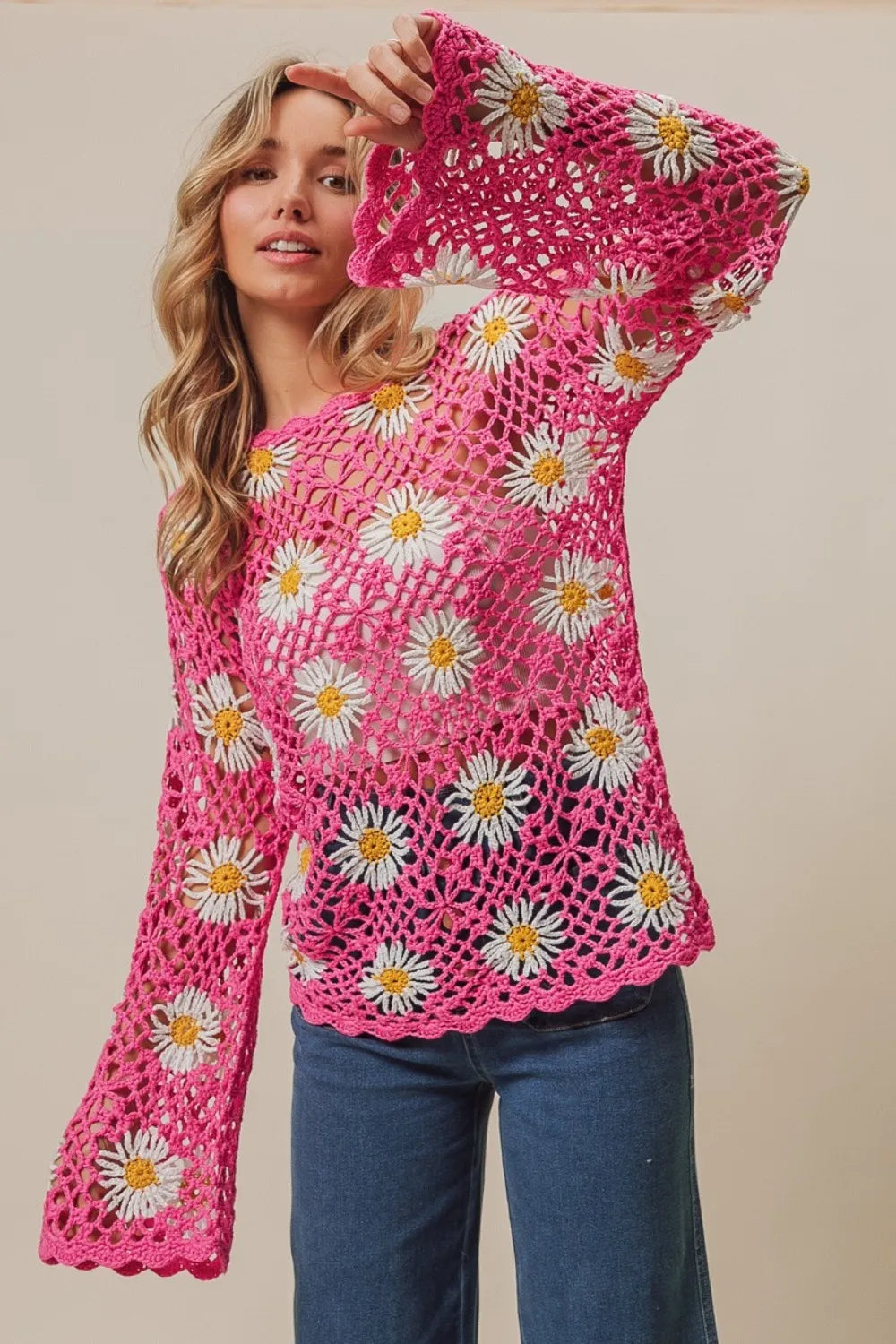 BiBi Floral Crochet Net Lace Cover Up ba783dc5-c579-489e-aa14-accfc5332101-Max