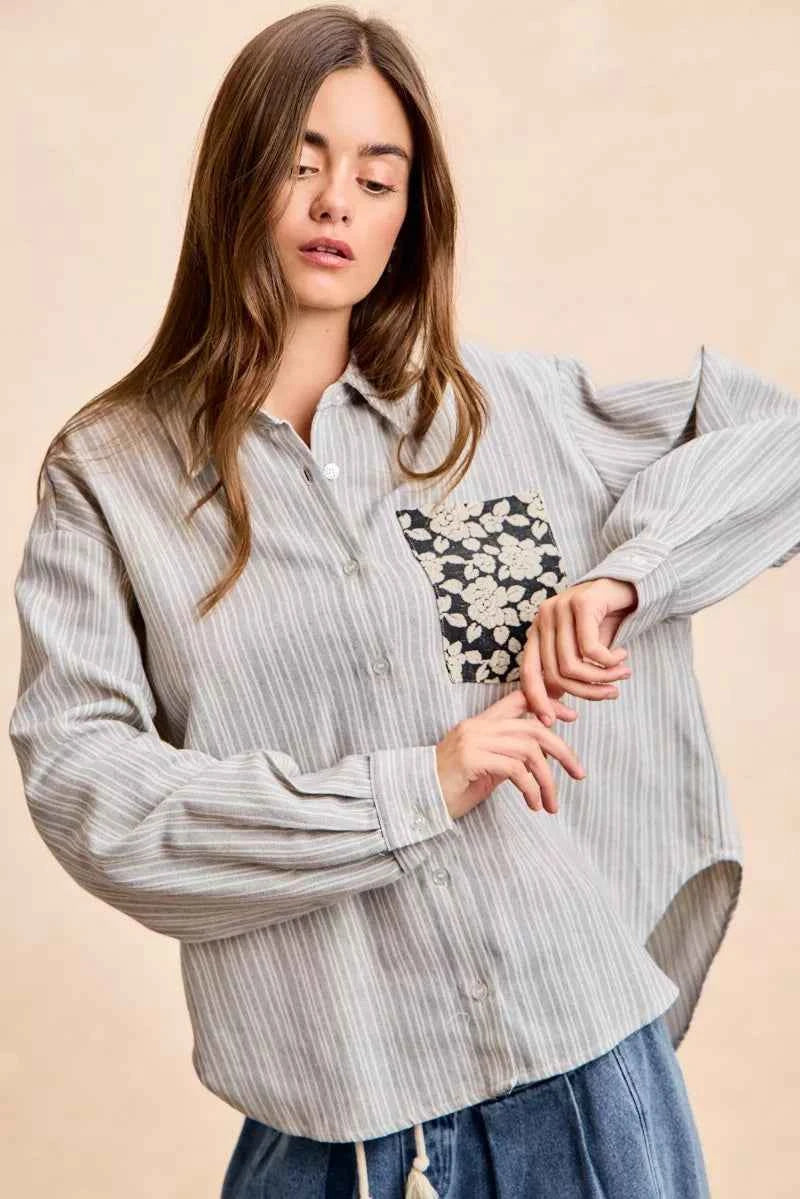 BiBi Flower Jacquard Knit Patch Pocket Stripe Shirt ba7a2902cd0344b8a75d3fcd7533268f-Max-Origin
