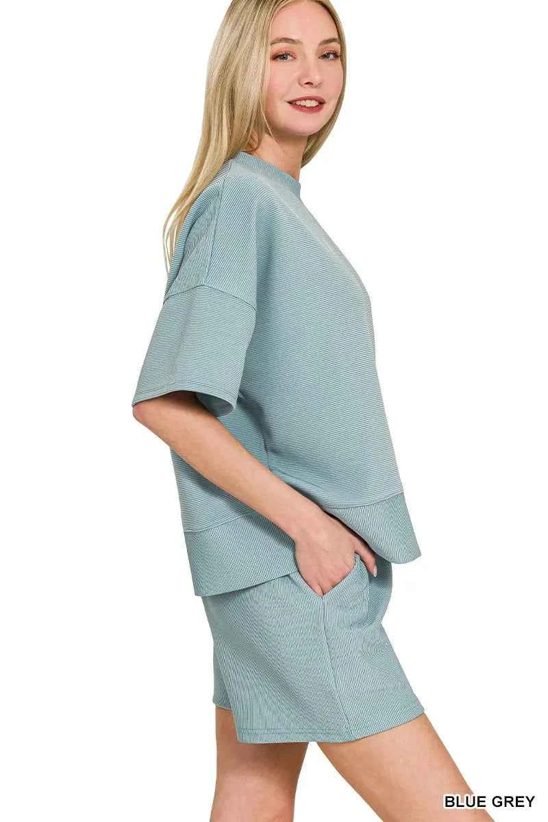 Zenana Ribbed Round Neck Waist Banded Tee & Shorts Set ba83549b6c2b426983128911e4a23fc5-Max-Origin