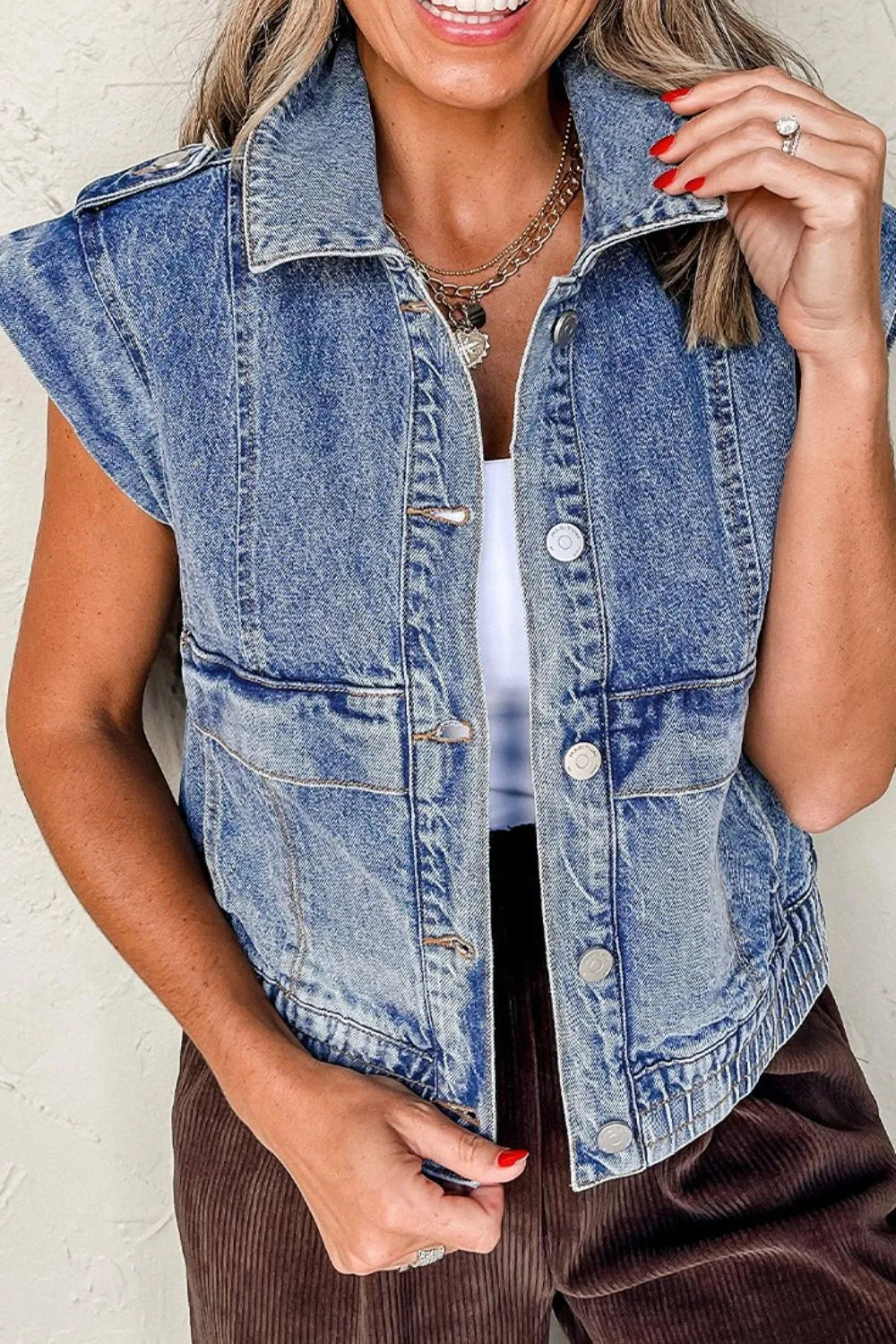Button Up Cap Sleeve Denim Jacket ba882cae-1b83-4ebd-af3d-cfdad9dc0860-Max-Origin