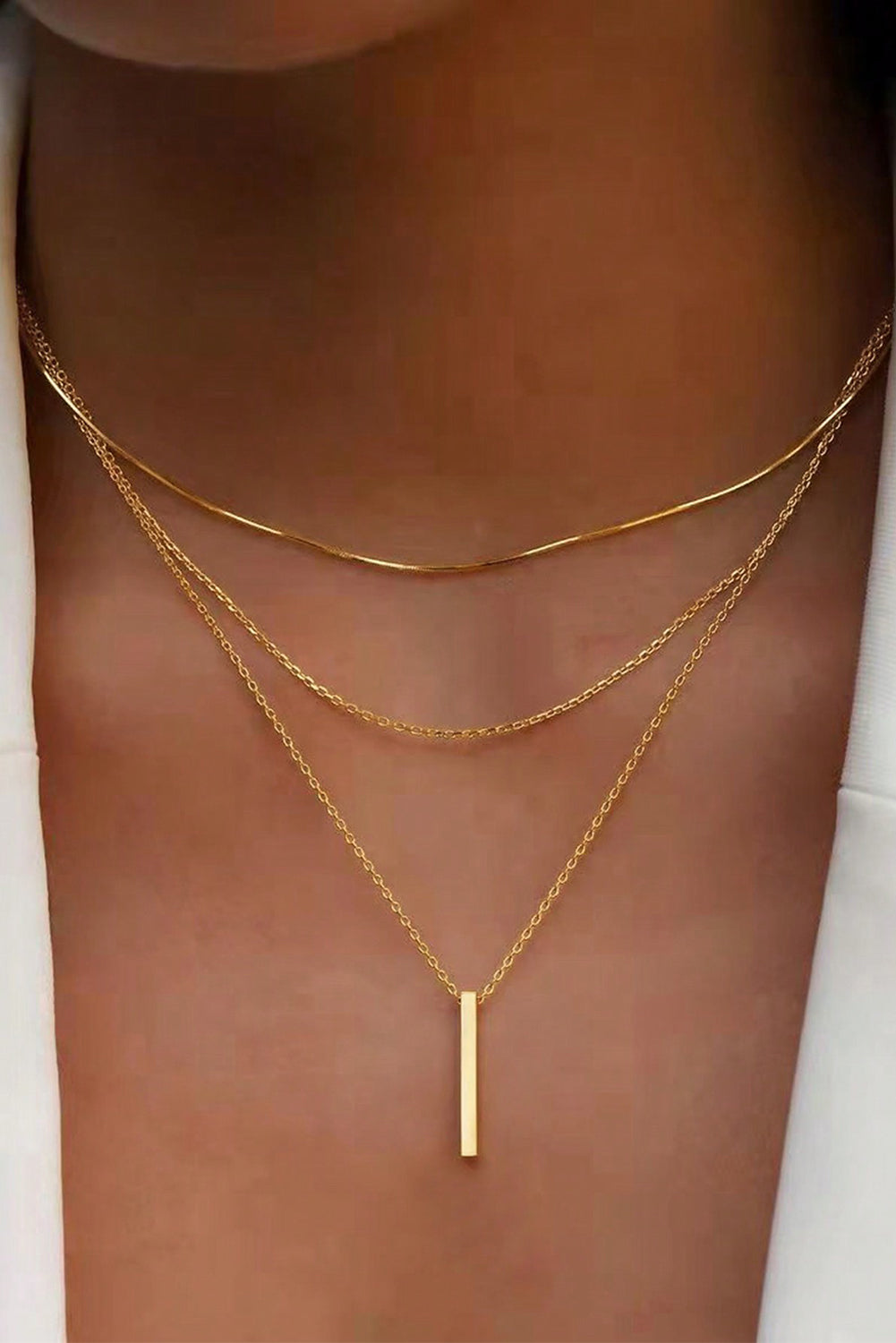 Gold Bar Pendant Layered Adjustable Chain Necklace Gold ONE SIZE 100%Alloy ba8a6d50b372a246