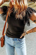 Polka Dot Mesh Sleeve Ribbed Top ba8faa9c-218c-4b14-a611-3eacb635fd1c-Max-Origin