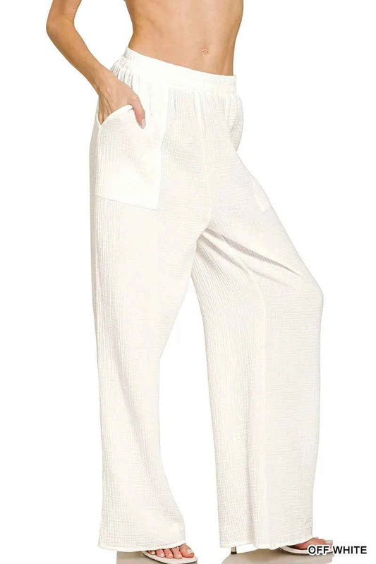 Zenana Double Gauze Elastic Band Pants ba9146d9ed09463da37a98cccb8613fa-Max-Origin