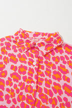 Rose Leopard Print Button-Up Crinkle Shirt