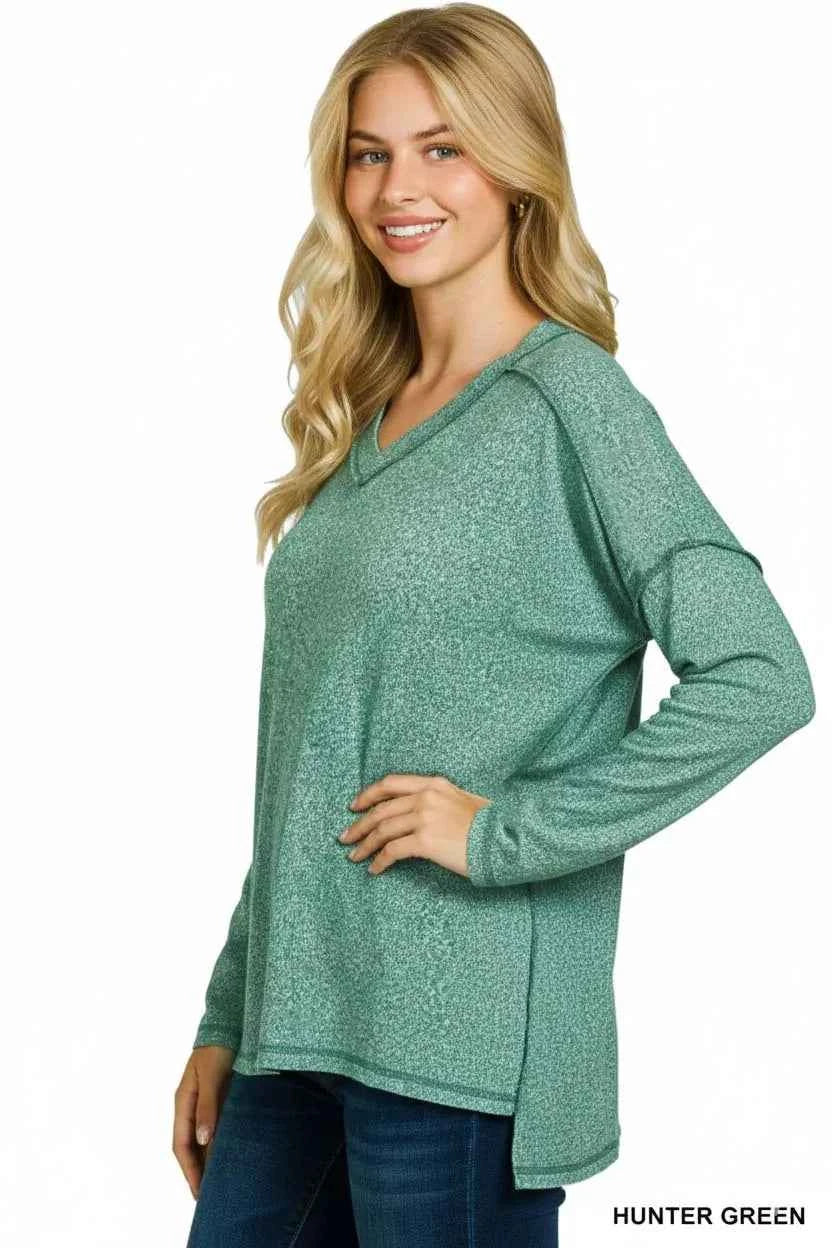 Zenana Soft Melange Hacci Exposed Seam Hi-low Tee ba97235c-f23e-4498-8692-9b9d7df61171-Max-Origin