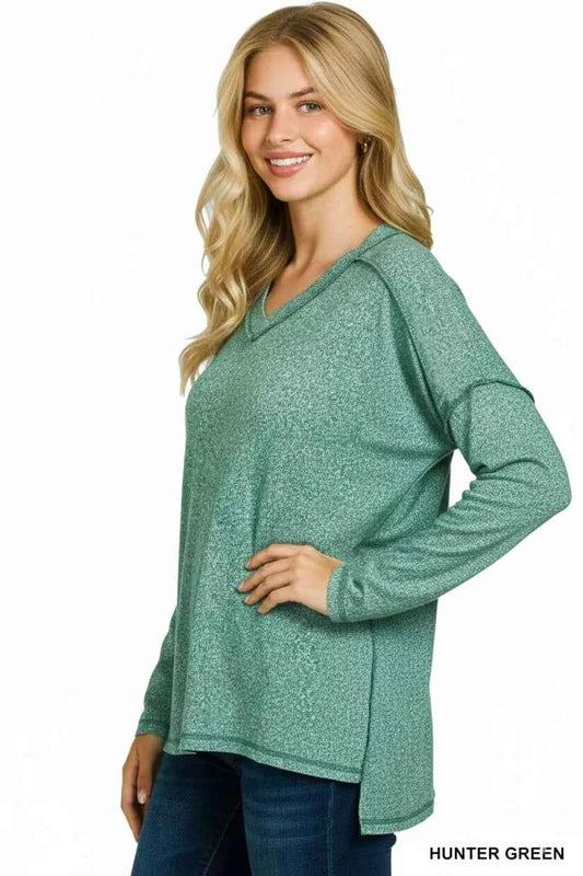 Zenana Soft Melange Hacci Exposed Seam Hi-low Tee ba97235c-f23e-4498-8692-9b9d7df61171-Max-Origin
