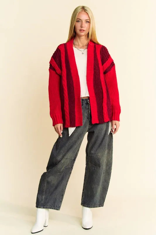 Davi & Dani Cable-Knit Color Block Open Front Cardigan ba99ee46-ebab-4af6-8880-4ac875baea31-Max